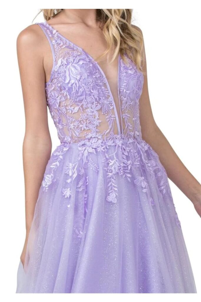 Vestidos largos de tul con escote en V ilusión Malva Vintage