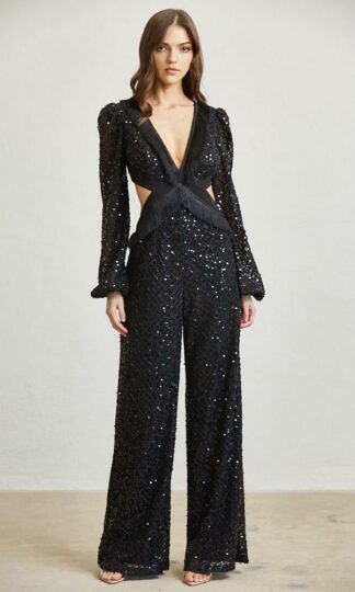 Jumpsuit manga larga lentejuela cut out