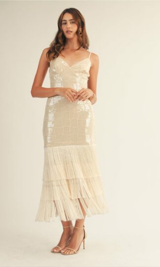 Midi tirantes lentejuela con capas de flecos