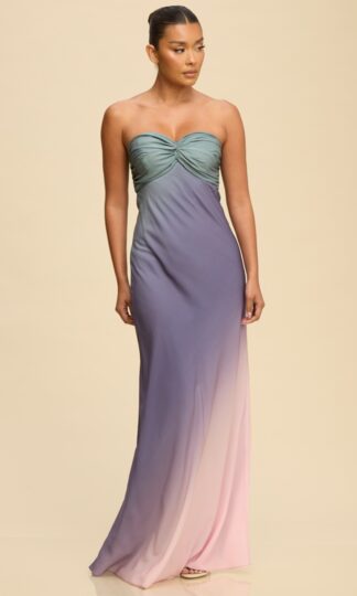 Strapless satin escote fruncido