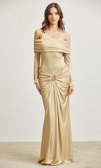 Off shoulder manga larga detalle en cadera