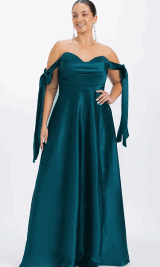 Strapless manga moño satin corte A