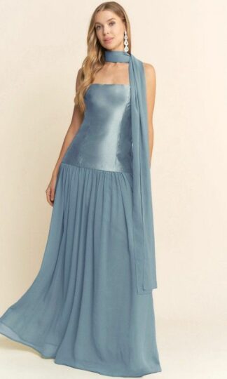 Strapless corte en A tafeta con chiffon
