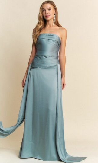 Strapless satín drapeado con tiras