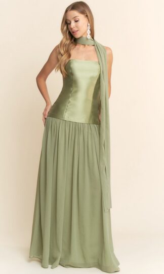 Strapless corte A tafeta con chiffon