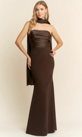 Strapless corte recto drapeado busto tafeta