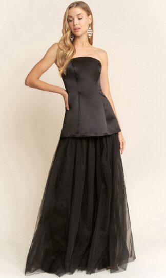 Strapless corte en A tafeta con tul