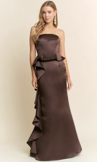 Strapless tafeta con escarola lateral