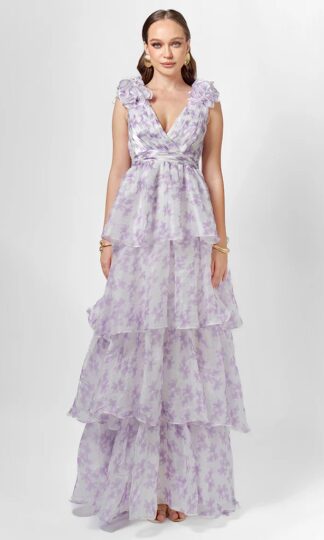 Línea A organza brillante con capas y lazos
