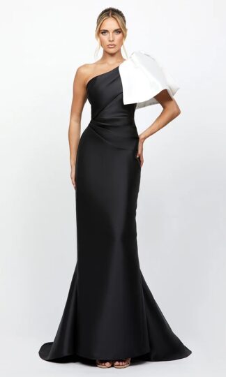 Tafeta un hombro moño drapeado