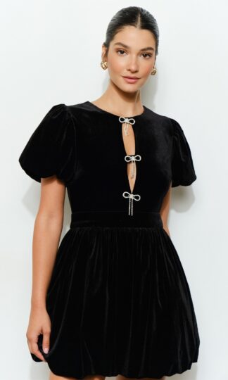 Terciopelo falda globo con moño metalico