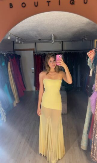 Renta Strapless lycra asimétrico bajo de mesh