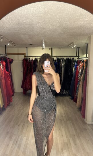 PRELOVED-Un hombro corset perlas