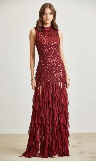 Lentejuela cuello con escarolas de mesh