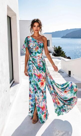 Asimétrico un hombro drapeado cauda lateral