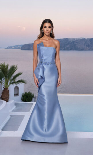 Tafeta strapless detalle cintura