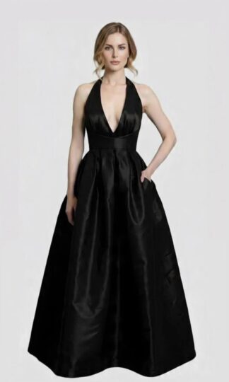 Tafeta ampón escote V con moño