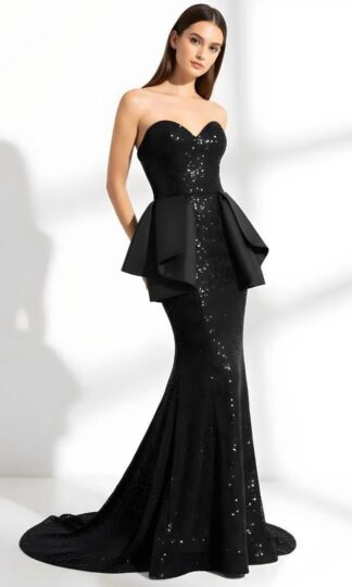 Strapless sirena encaje con lentejuela y tafeta