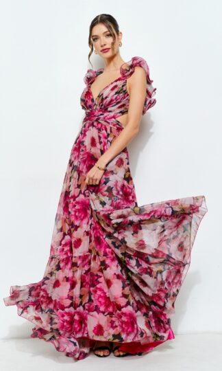 Vaporoso cut out tiras espalda con olanes en tirantes