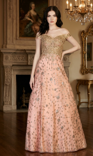 Largo ampon off shoulder bordado con brillos