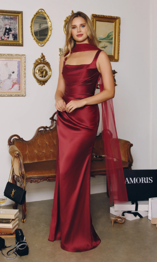 RENTA Satin tirante drapeado con estola