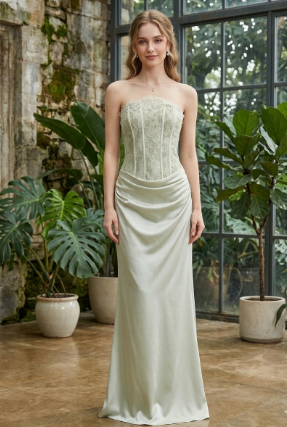Strapless encaje con satin