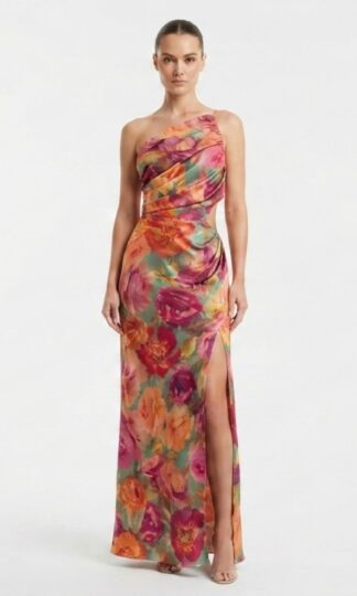 satin un hombro cut out print