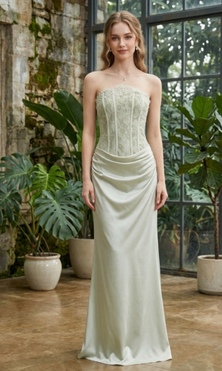 Strapless encaje con satin