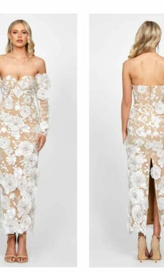 RENTA Vestido flores con mangas tipo guantes removibles