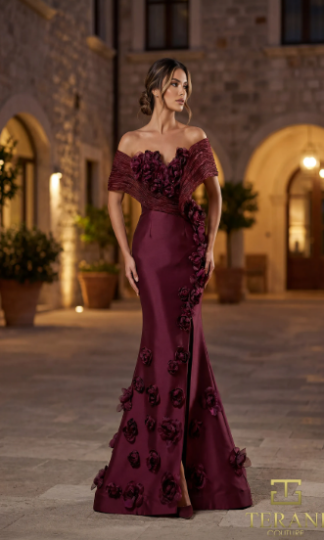 Tafeta off the shoulder con flor 3D
