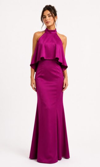 Satin halter escarolas espalda