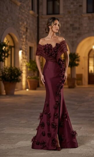 Tafeta off the shoulder con flor 3D