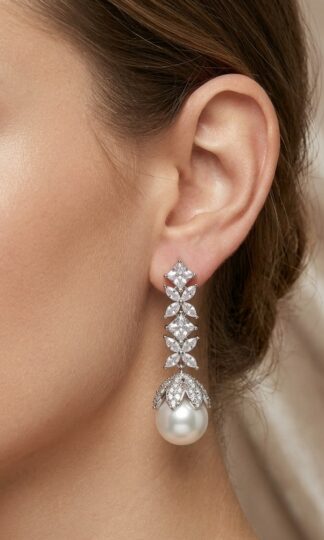 ARETE CON FLOR DE CRISTAL Y PERLA