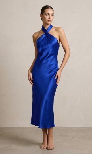 renta Satin halter cruzado recto