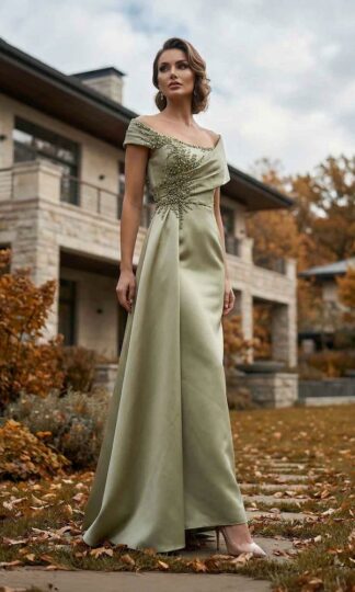 Off the shoulder con pedrería y cauda lateral