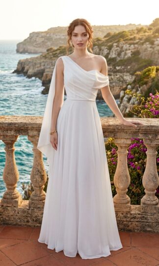 Asimetrico un hombro chiffon con estola