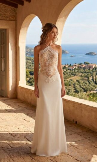 HALTER CON ENCAJE Y SATIN